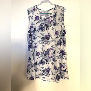 Origin unknown. Beautiful white midi dress with purple floral pattern. N…